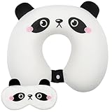 Alaoo Memory Foam Tier Reisekissen,Cartoon Tier Nackenhörnchen mit Schlaf-Augenmaske,Weiches Memory Schaum Nackenkissen für Kinder Erwachsene,U-Geformte Nackenstützkissen für Auto Zug Büro,Panda