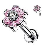 Taffstyle Piercing Stab Stecker Lippenpiercing Ohrpiercing Labret Lippe Titan Tragus Labret Knorpel Lippen Ohr Innengewinde Kristalle Rosa Clear 6mm