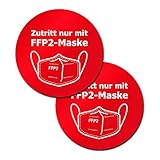 P035 2er Set - Hinweis-Aufkleber FFP2-Maskenpflicht, Abstand halten, Corona Aufkleber, Zutritt nur mit Maske, Selbstklebend (Rot, Variante 2-18 cm)