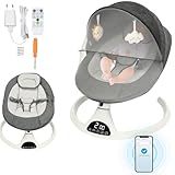 Babywippe, Babyschaukel Elektrisch, klappbar Baby Bouncer, 5 Schüttelamplituden, Babywippe Neugeborene mit 3-Punkt-Gurt, Fernsteuerung und abnehmbares Moskitonetz für Baby 0-12 Monate