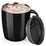 ParaCity Tasse 350ml, Thermosbecher aus Edelstahl, Thermobecher mit Deckel und Henkel, Doppelwandiges Vakuum ReiseBecher, Camping Mug, Isolierte Kaffeetasse aus Edelstahl (Schawarz)