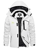 KEFITEVD Skijacke Herren Winddicht Softshelljacke Winter Warm Outdoorjacke mit Kapuze Wasserabweisend Atmungsaktiv Übergangsjacke für Snowboard Wandern Weiß XL