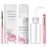 Wimpernverlängerung Shampoo 60ml + Rinse Bottle + Pinsel + Mascara Wand Augenlid Wimpernshampoo, BREYLEE Lash, Paraben & Sulfat frei, Make-up-Reinigungsschaum, Salon und Zu Hause verwenden