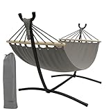 Gardlov Hängematte mit Gestell Doppel XXL 250 kg – Hängematte 2 Personen mit Holzspreizstange – Outdoor Hängematte mit Ständer – Hängematte wetterfest – Hängesessel Garten Grau 25466