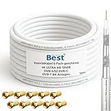 Germany B.e.s.t Koaxialkabel 50m SAT-Kabel | 4K Ultra HD | Class A+ | DVB-S/S2 DVB-C DVB-T BK Anlagen | 5Fach Geschirmt | 135dB | Antennenkabel | Koaxkabel | 10x F-Stecker