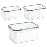 Behälter mit Deckel – luftdichte Frischhaltebox für den Kühlschrank | 3-teiliger stapelbarer Küchen-Organizer mit abnehmbarem Sieb, Produkt-Sparbehälter für , Beeren, Salat, auslaufsichere