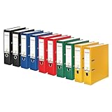 Original Falken 10er Pack PP-Color Kunststoff-Ordner. Made in Germany. 8 cm breit DIN A4 Vegan farbig sortiert zu je 2x schwarz, blau, rot, gelb, grün Aktenordner Briefordner Büroordner