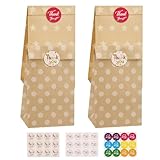 Mkitnvy Papiertüten Kindergeburtstag, 20 Stück Geschenktüten Braun Tüten Papier mit 36 Aufkleber, geschenk tüten kindergeburtstag tüten für Kindergeburtstag,Hochzeit,Feiern