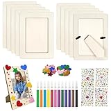 10 Stück Bilderrahmen Holz Set, 19x14 cm Kinder Holzbilderrahmen Set mit 4 Glitzersteine Sticker，Bilderrahmen für Diy Holzfarbe Bastelset, für Kinder, Deko, Bemale für Geburtstage