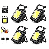 MAKDAK Pack of 4 Schlüsselanhänger Taschenlampen Cob Schlüsselanhänger Arbeitslicht 4-Licht Modi Kleines Notlicht mit faltbarer Halterung Flaschenöffner für Angeln, Camping und Gehen
