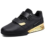 NGARY Herren Gewichtheberschuhe, Powerlifting Bodybuilding Kniebeugenschuhe Squat-Schuhe Training Schuhe Gym Fürs Fitnessstudio,Black Gold,40 EU