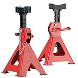 Wiltec 2 x Unterstellbock höhenverstellbar je 6 t Tragkraft, Stützböcke Hubhöhe 39-60,3 cm, Autobock mit Gummischutz, KFZ Bock mit Sicherungssplint