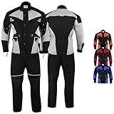 German Wear Motorradkombi herren 2-teiler mit Protektoren Motorradanzug leicht textil Motorradjacke lang + Motorradhose motorrad jacke herausnehmbar innenfutter Grau/Schwarz - 52