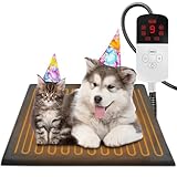 Heizmatte für Katze Hund, 30°C-60°C Temperatur & 4 Timing Einstellbar Haustier Heizkissen, Sichere Wasserdichte Heizdecke Katzen, Kaubeständigem Kabel Wärmematte, Innen Haustier Heizdecke, 45 X 45cm