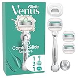 Gillette Venus Pro ComfortGlide Sensitive Damenrasierer mit einem Hauch von Aloe Vera, 3 Ersatzklingen, langlebiges Metallhandstück und Duschhalterung
