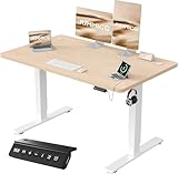 JUMMICO Höhenverstellbarer Schreibtisch mit USB-Ladeanschluss 120 x 60 cm, Schreibtisch Höhenverstellbar Elektrisch, Steh-Sitz Tisch Stehpult Verstellbarer Computertisch,Standing Desk,Beige