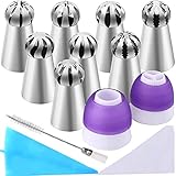 42-teiliges russisches Spritztüllen-Set, 8 Spritztüllen, Blumen-Zuckerguss-Spitzen, russische Kugel-Spritztüllen für Kuchendekoration, 2 Verbindungsstücke, 30 Gebäck-Backbeutel, 1 Reinigungsbürste, 1