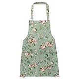 GEBETTER Blumenschürze mit großen Tasche blühende Damenschürze verstellbar Schürze ​Damen Kochschürze Frauen Küchenschürze Geschenk für Küche Garten und Salon Grillschürze Blumen Kittelschürze (Grün)