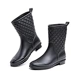 Hitmars Gummistiefel Damen Chelsea Boots Gartenschuhe Rain Boots Regenstiefel Segelstiefel Wasserdicht Regenschuhe Halbgummistiefel Schwarz EU39