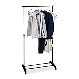 Relaxdays Fahrbarer Kleiderständer, stabile Rollgarderobe mit Ablage, Eisen, höhenverstellbar 102,5 - 180,5 cm, schwarz