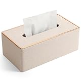 LADSTAG Taschentuchbox Taschentuchspender aus PU Leder, Kosmetiktücher Box mit 4 Untersetzern,Tücherbox Taschentücher Box Tissue Cover Rechteckige, B×T×H: 25 × 13,5 × 9,5 cm(Beige)