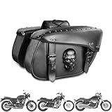 Quixofiber Satteltaschen für Mtorrad mit 3D Totenkopf Motorrad Seitentasche Motorrad Tasche 32L, PU Leder Motorradtaschen Wasserdicht für Honda Harley Yamaha Bobber Sixty Kawasaki (Schwarz)