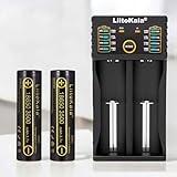 2 Stück wiederaufladbare Flachkopf 3.7V Akkus mit smartem Ladegerät und Powerbank-Funktion, Flat-Top 3500mAh Batterien für Taschenlampe, Spielzeug, Stirnlampe, RC Modellbau, Werkzeug, Kamera, Uhr, DIY