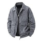 Foweknow Cordjacke Herren Corduroy Übergangsjacke Leichte Outwear Sportjacke Freizeitjacke Winter Warm Cardigan Jacke Einfarbig Sweatjacke Mit Tasche Reißverschluss Große Größen Arbeitsjacke