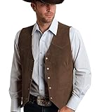 Tuikayoo Herren Wildleder Anzug Weste Jahrgang Western Cowboy Weste Normale Passform(3XL, Kaffee)