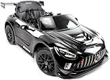 Playhouse Mercedes GT3® 4x4-4 Motoren, Bluetooth, Lizenz, Ledersitz, 2 Stoßdämpfer, Eva Räder, 12V 7ah, Fernbedienung,Kinder Elektroauto, Kinderauto Kinderfahrzeug (Schwarz)