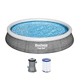 Bestway Fast Set Pool, 396 x 84 cm, Set mit Filterpumpe, rund, graue Rattan-Optik