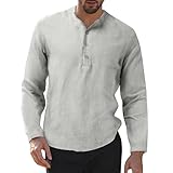 Herren Baumwolle Leinenhemd Freizeithemd Stehkragen Baumwolle Gestreiftes Hemd Business Hemd für Herren Hemdshirt Regular Fit Shirt Freizeithemd Langarmshirts