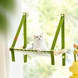 MEWOOFUN Faltbares Katzen hängematte Fenster 60 x 37 cm, großes fensterliege für Katzen – stabiles Katzen hängematte mit starken Saugnäpfen, grün