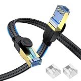 Aouensly CAT 8 Ethernet Kabel 1M High Speed Internet Netzwerkkabel mit Vergoldetem RJ45 Stecker, 2000MHz 40Gbps S/FTP Flaches Nylon Geflochtenes Professionelles LAN Kabel