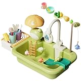 Kinderwaschbecken mit fließendem Wasser, Kleinkind-Waschbeckenspielzeug mit fließendem Wasser, Pool-Schwimmspielzeug und Angelspiel, Interaktiver Wassertisch mit Küchenzubehör, Angelspielzeug, Rollens