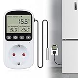 Temperaturregler Steckdose 250V, Heizung Kühlen Thermostat mit Fühler Digital Thermostat Steckdose LCD Display Temperaturschalter mit Timer für Gewächshaus, Aquarium, Terrarium, Reptilien