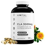 CLA (Konjugierte Linolsäure) 3000 mg pro Dosis. 180 Softgel-Kapseln für 2 Monate Behandlung. 100% natürlichem Saflor-Pflanzenöl. Hergestellt von HIVITAL