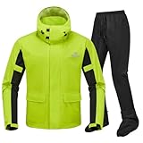 IRON JIA’S Regenanzug Herren Motorrad Regenjacke Wasserdichter Winddicht Atmungsaktiver Reflektierender mit Kapuze mit Reißverschluss Hochwertige Outdoor Regenmantel-Grün-XL