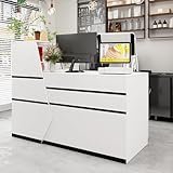 PREMTURE Empfangstheke, Empfangstresen, Rezeptionstisch, Rezeptionstheke mit 1 Schubladen und 1 Schrank, Empfangstheken, Rezeptionstheken mit Tastaturschublade, Bürotheke, MDF, 140 x 100 x 110 cm