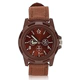 FILFEEL Uhren für Herren, elektronische Analog Armbanduhr, runde Nylon Armband Militär Armbanduhr (Kaffee)