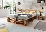Lermowood Palettenbett M2 aus Holz 140 x 200 cm Geflammt mit Kopfteil Holzbett 30cm Stabiles Seniorenbett Kinderbett Jugendbett Gästebett erhöhtes Einzelbett Bettgestell Futon Komforthöhe Naturholz