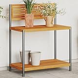 SKM Garten-Arbeitstisch 90x50x110 cm Massivholz Akazie und Stahl,Heim & Garten,Rasen & Garten,Gartenpflege,Pflanzenständer,Braun,12.8KG,367619