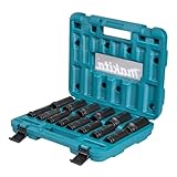 Makita E-16586 Impact Black Schlagnuss-Set 1/2' 14-teilig im Koffer, SW10 - SW32 inkl. O-Ringe und Stifte, Chrom-Molybdän, Schlagnüsse 81,5 mm lang
