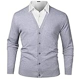 iClosam Herren Strickjacke Cardigan Mit V-Ausschnitt Aus Baumwolle, Grau, L