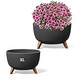 MELTOM Blumentopf Schale mit Füßen Einsatz Kräutertopf Übertopf Pflanzschale Eco Recycled (Anthrazit, XL - 47 cm)