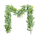 GOVIRAYE 180cm Eukalyptus Girlande Mix, Künstliche Grünpflanzen für Fensterdekoration, Hängepflanzen, Sommerkranz, Party Hintergrund, Wohnaccessoires