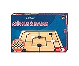 noris 606108012 - Deluxe Mühle und Dame, der beliebte Spieleklassiker mit doppelseitigem Spielplan und Holzfiguren, ab 6 Jahren