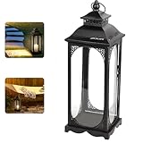 Caossuixin Kleine Schwarze Metall-Laterne | Gartenlaterne | Deko Laternen für draußen & drinnen | Balkon & Garten | Retro Windlicht für Kerzen, Weihnachtstag Halloween Kerzenhalter - 34 * 12 * 8.5cm
