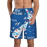DUWAA Neuseeländische Karte mit Tierdruck, lässige Herren-Shorts, leichte Sommer-Strand-Shorts, schnell trocknende Workout-Shorts, weiß, XL