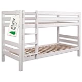 Staboos Massivholz Etagenbett für 2 Kinder 90x200 cm - Hochbett Liam mit Leiter aus Buche - Stockbett mit Lattenrost - umbaubar zu 2 Einzelbetten (Ohne Rutsche, Weiß lackiert)